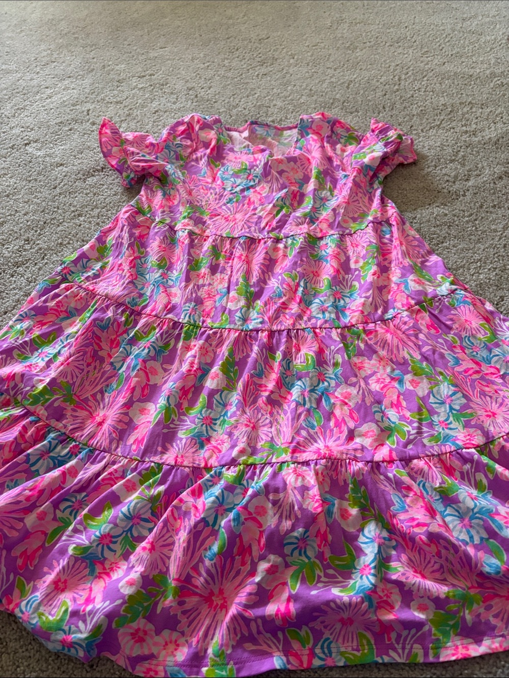 Lilly Pulitzer Pink Floral Tiered Cotton Dress
